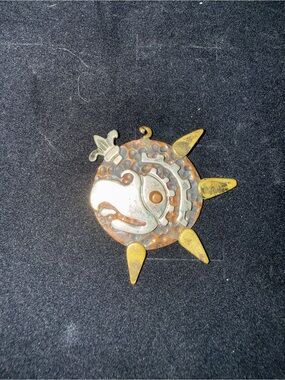 Vintage 1960s Maya Mexico Mixed Metal Eagle Sunburst Pendant